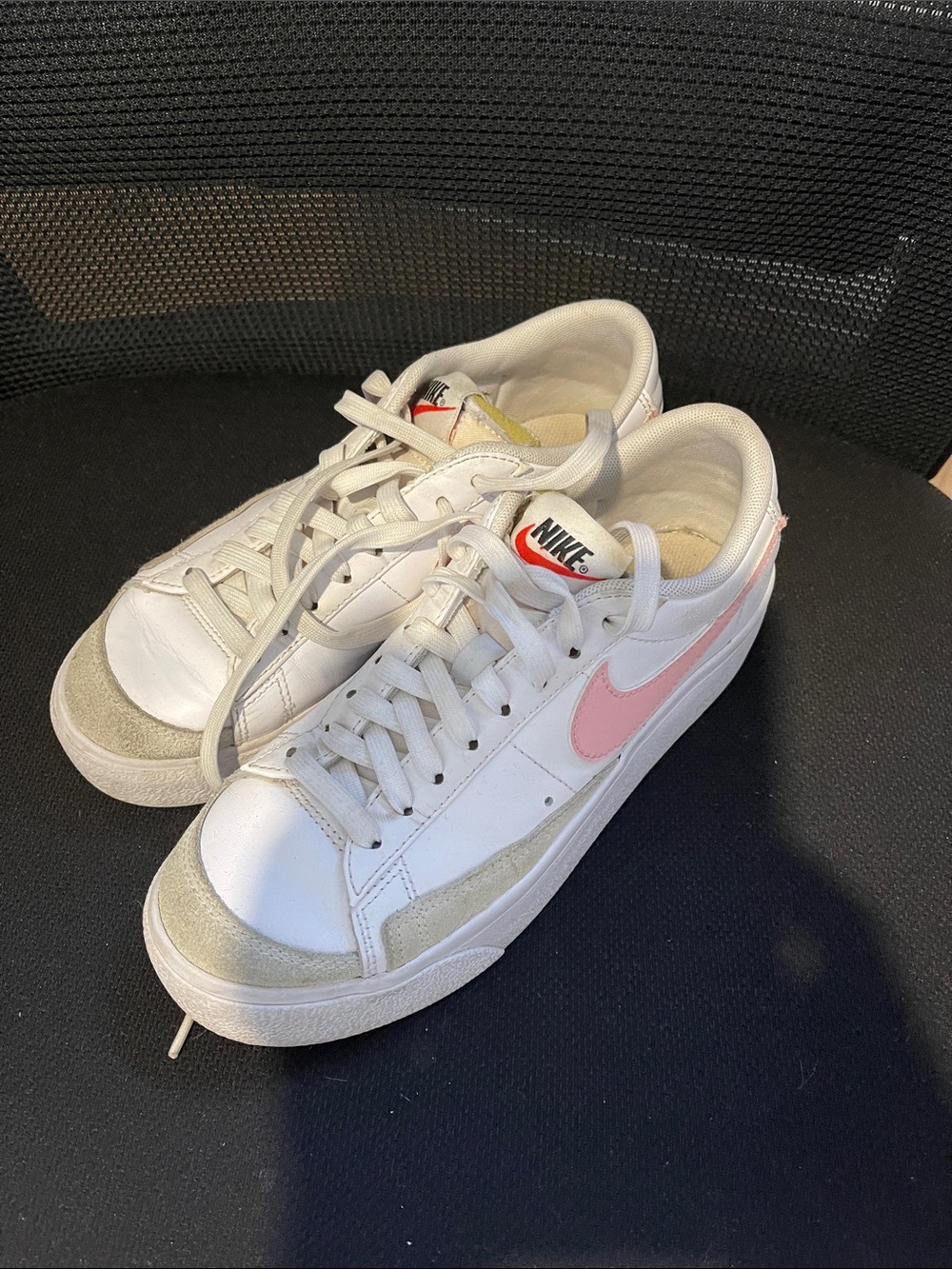 Nike White Low-Top Sneakers with Pink Swoosh